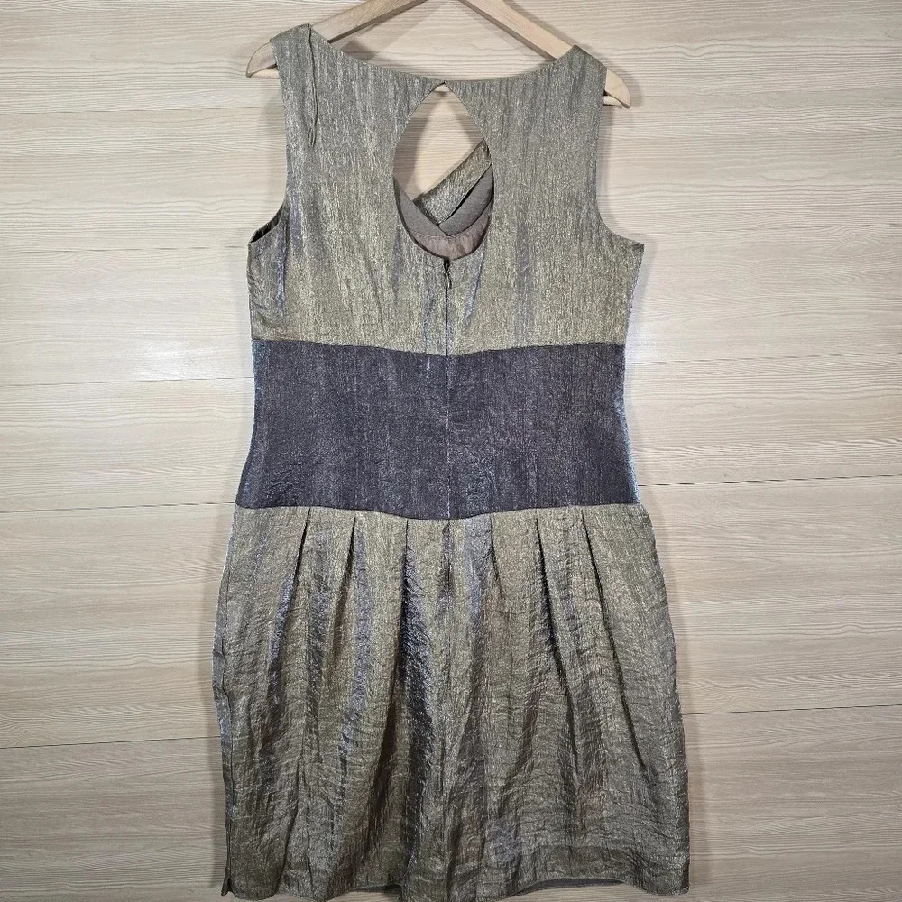 ADRIANNA PAPELL Shimmery Brown Tones Cowl Neck Dress Size 14 Sleeveless fitted - Picture 4 of 6